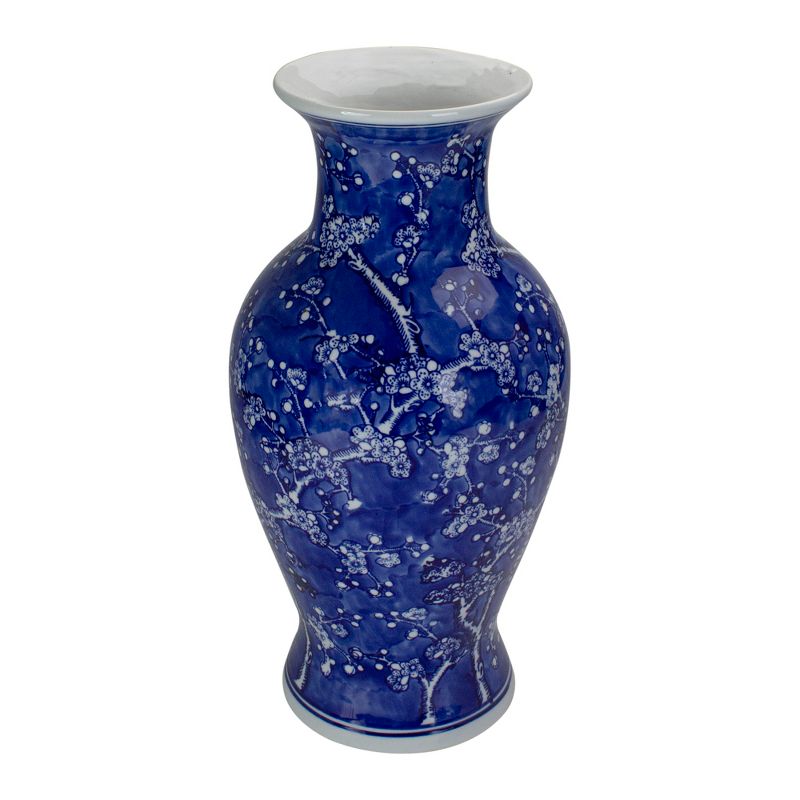 Raz Imports 18.25" Blue and White Ceramic Cherry Blossom Vase