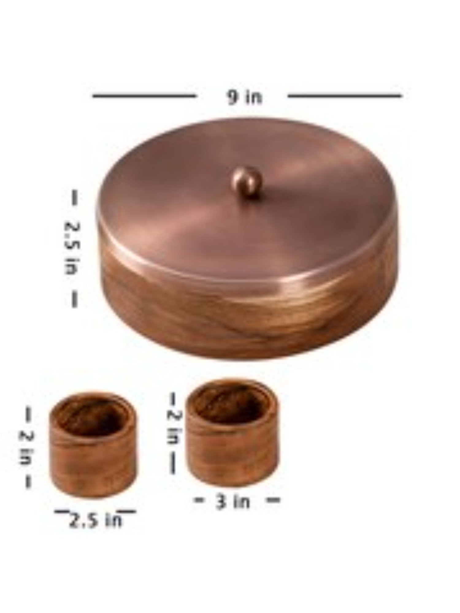 Nestroots Solid Brown & Copper Teak Wood Masala Box with Lid
