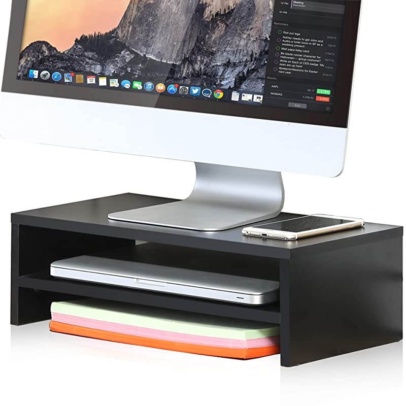Computer Monitor Stand Clamp Desk TV Shelf Risers 16.7 inch 2 Tiers Monitor Stand Save Space Black