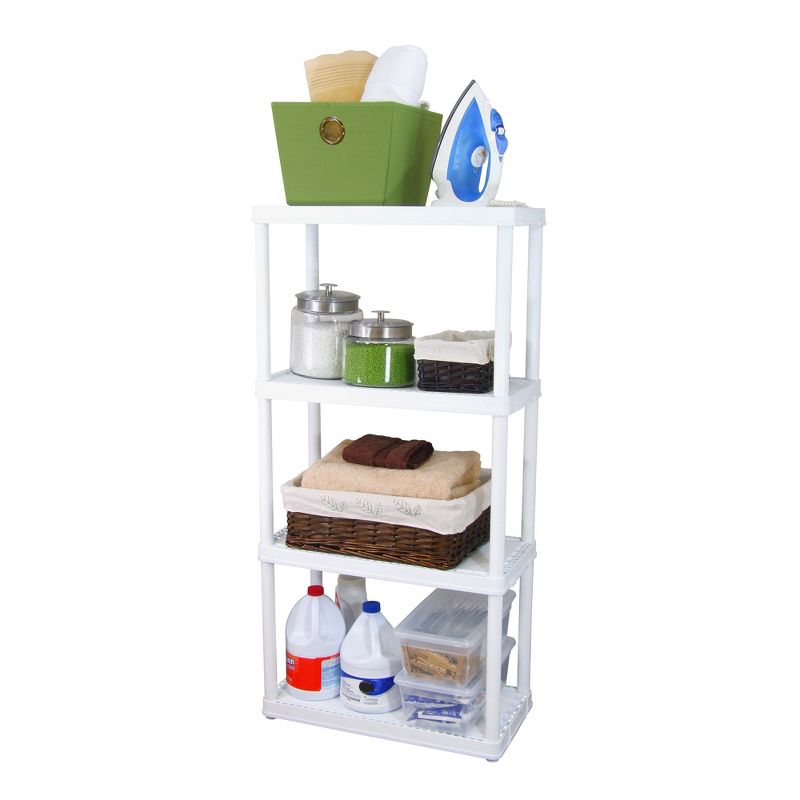Gracious Living 24" x 12" x 48" 4-Shelf Tier Plastic Portable Multi-Purpose Light Duty Indoor Home Storage Organizer Shelves, White