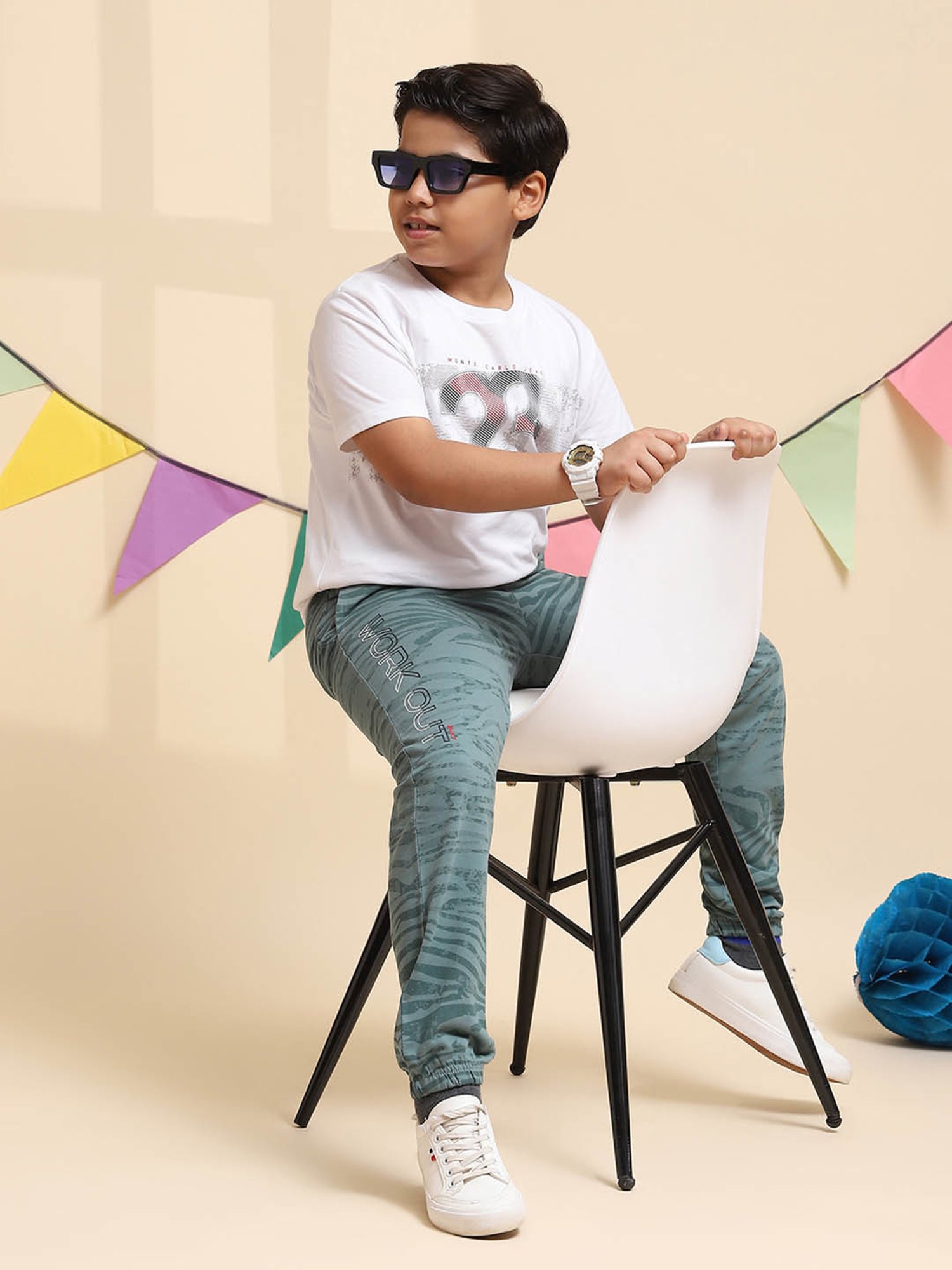 Monte Carlo Boys Sage Green Printed Trousers