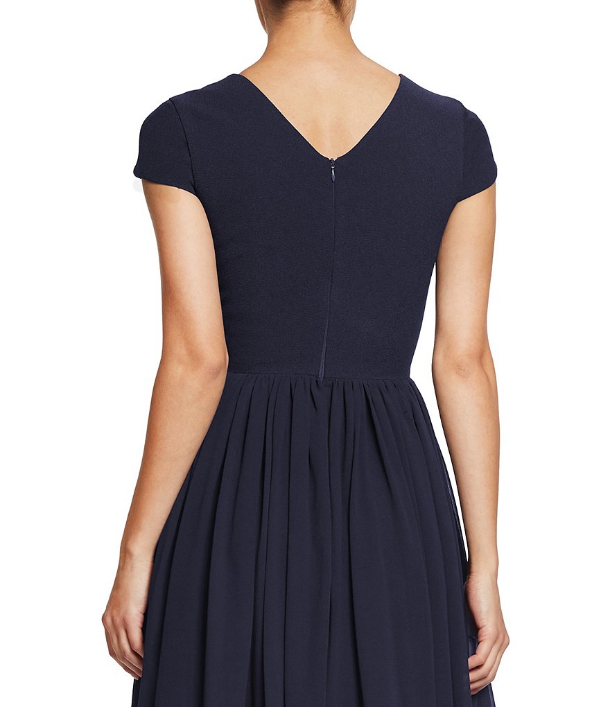 Dress the Population Corey V-Neck Cap Sleeve Lace Hem Midi Dress