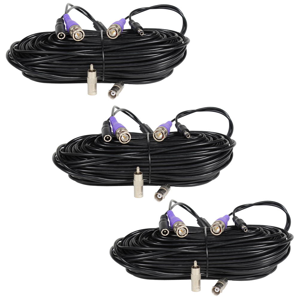VideoSecu 3 HD Security Camera 100ft Video Power Cable Pre-made All-in-One Wire for AHD, HD-CVI, HD-TVI, 960P, 720P, 700TVL, 1000TVL, 960H Security Camera with Free BNC RCA Connectors WG9