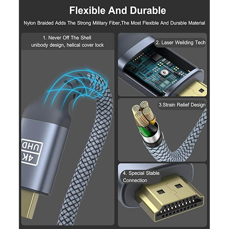 4K HDMI Cable 6.6FT, High Speed 18Gbps Hdmi 2.0 Ethernet-30AWG Nylon Braided Cable 4K 60Hz HDR Video HDCP2.2 3D 2160P 1080P ARC Compatible with UHD TV,PS4 / 3,X-Box, Monitor 4K Fire Netflix etc