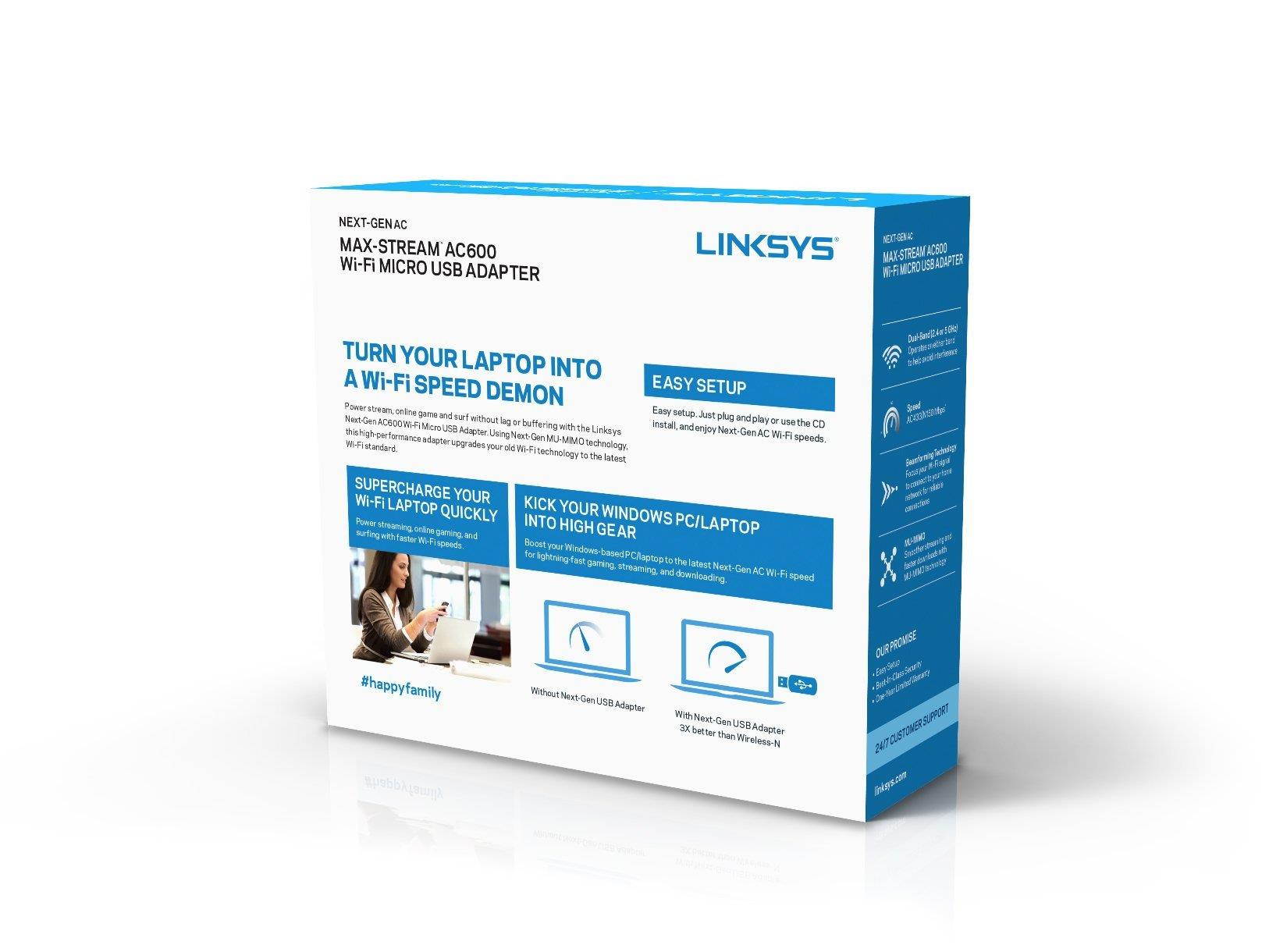 Linksys Max-Stream AC600 Dual-Band MU-MIMO USB Adapter (WUSB6100M)