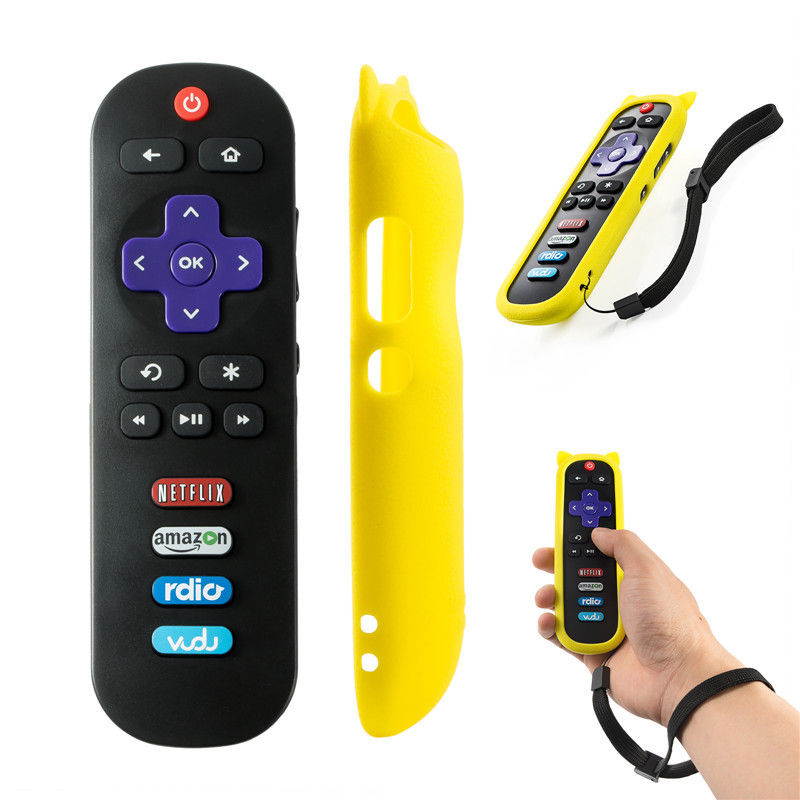 Remote Control For TCL Roku TV Control w/ Netflix Amazon Vudu Radio Key + Yellow Silicone Case
