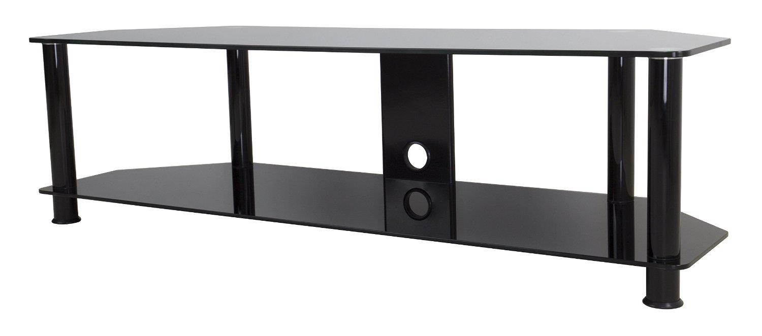 AVF SDC1140CMBB-A TV Stand with Cable Management for up to 55" TVs, Black Glass, Black Legs