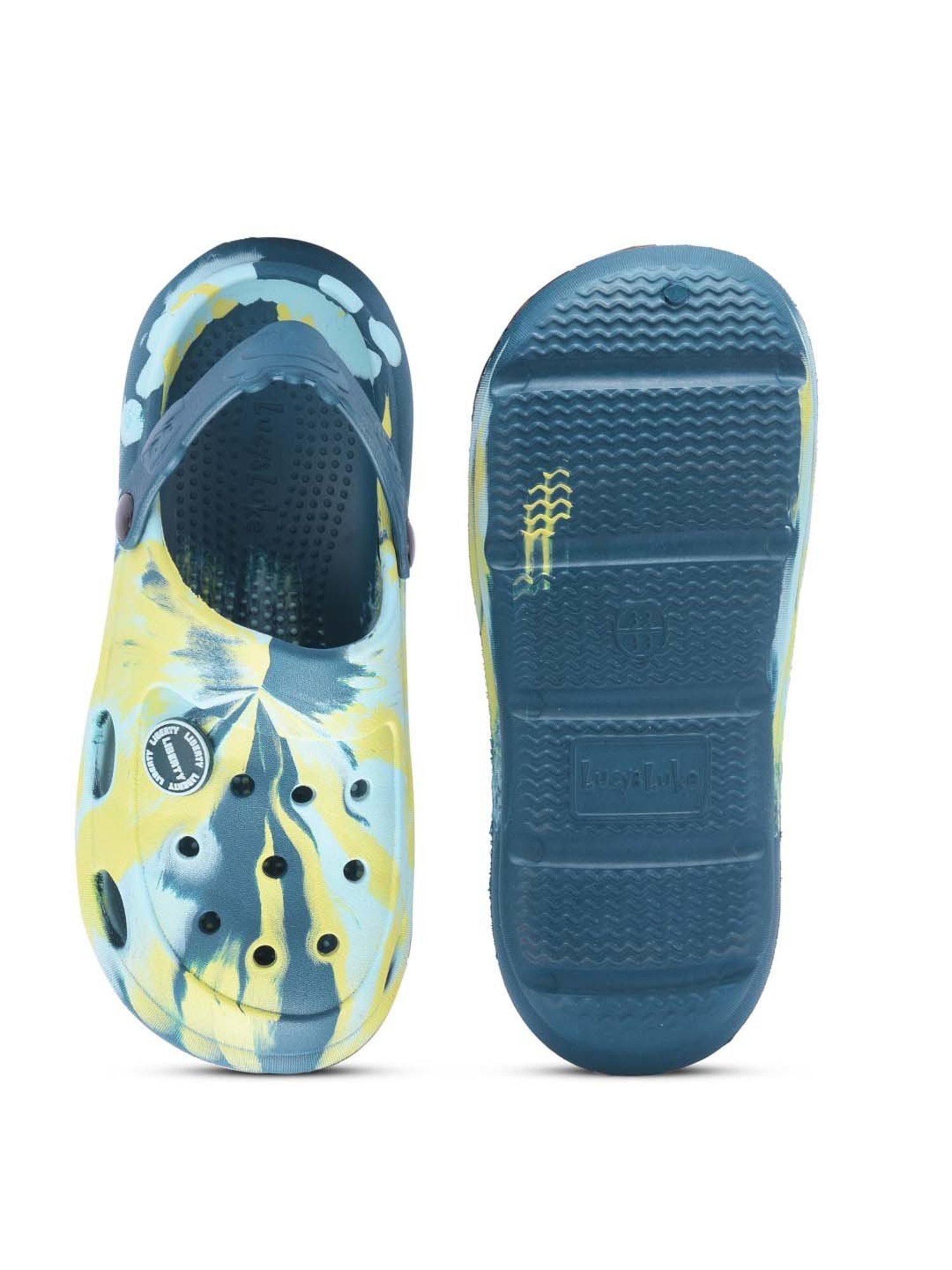 Lucy&Luke By Liberty Kids ALEX-02E Teal Blue & Yellow Back Strap Clogs