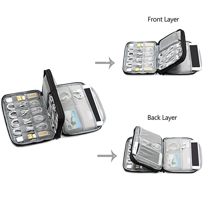 Travel Cable Bag Cord pouch Electronic Organizer Universal Cable Organizer Electronics Accessories Cases for Cables, Charger, Phone, USB, SD Card and ipad air (Large Single-Layer, Black)