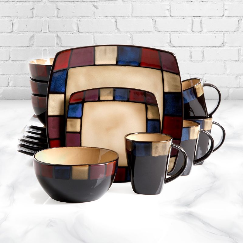 Vremi 16 Piece Multicolor Porcelain Dinnerware Set with 4 Dinner Plates, 4 Dessert Plates, 4 Salad/Soup Bowls, & 4 Coffee/Tea Mugs