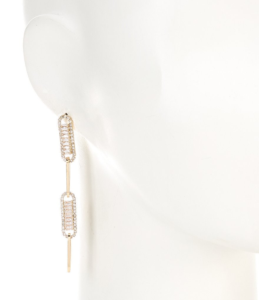 Natasha Accessories Paperclip Baguette Linear Earrings