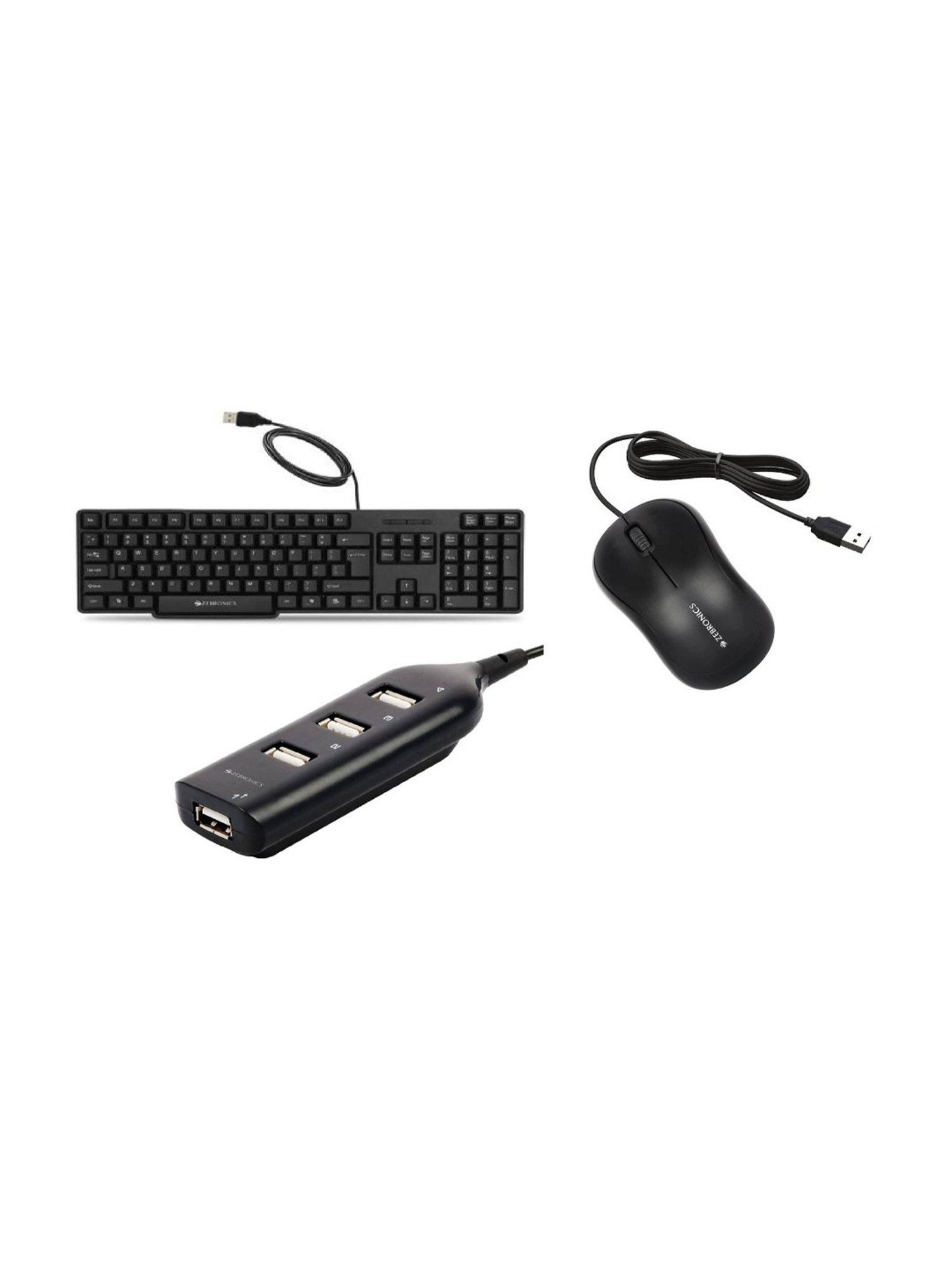 Zebronics K20 Wired Keyboard and Mouse Combo with 90HB USB HUB (Black)
