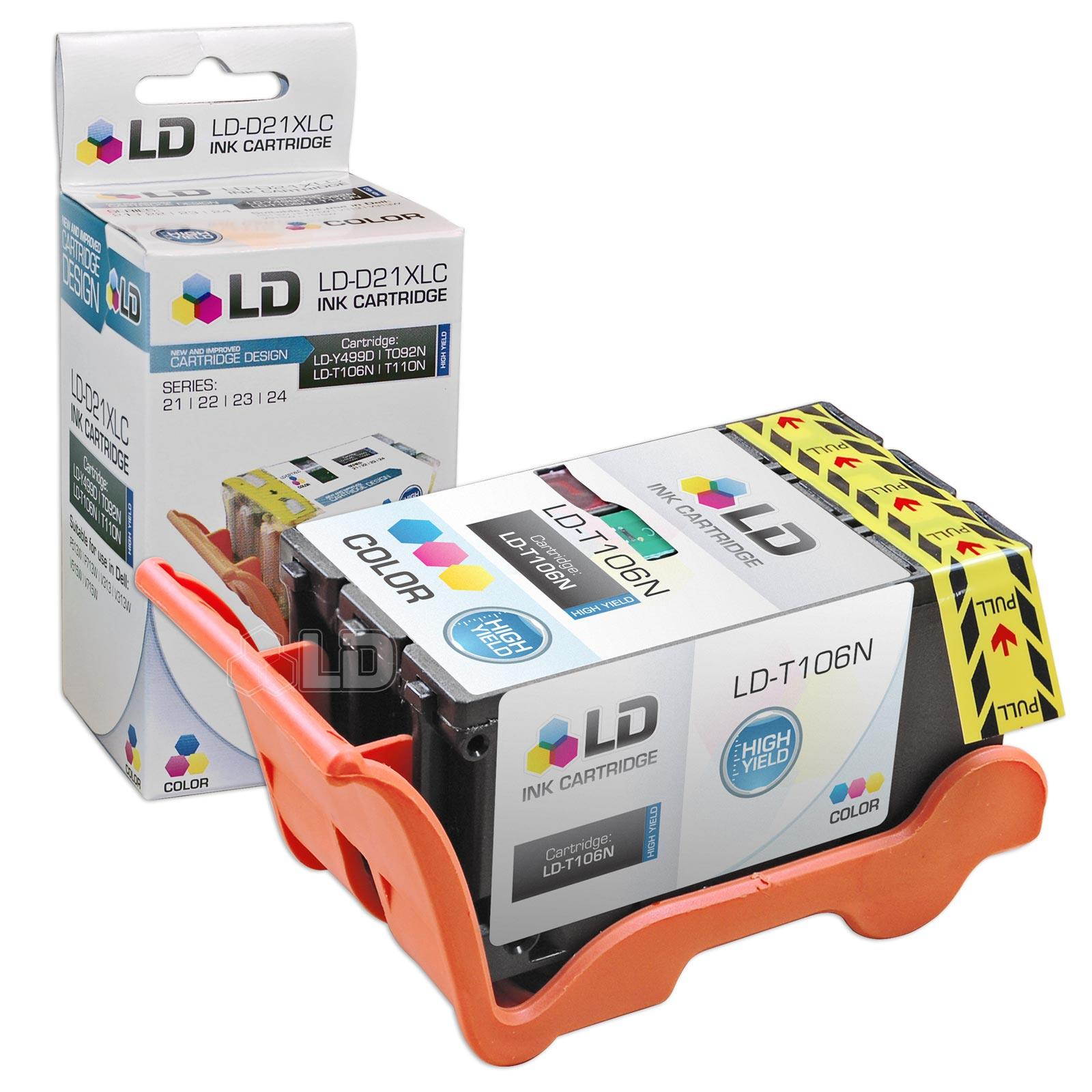 LD &copy; Compatible Set of 3 (Series 23) High Yield Black & Color Ink Cartridges for the Dell V515w Printer: 2 Black T105N, 1 Color T106N