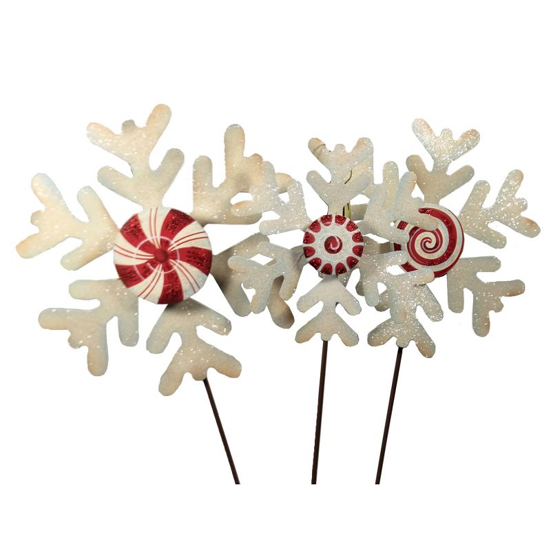 Home & Garden 26.75" Peppermint Snowflakes Set/3 Christmas Yard Decor Round Top Collection  -  Decorative Garden Stakes