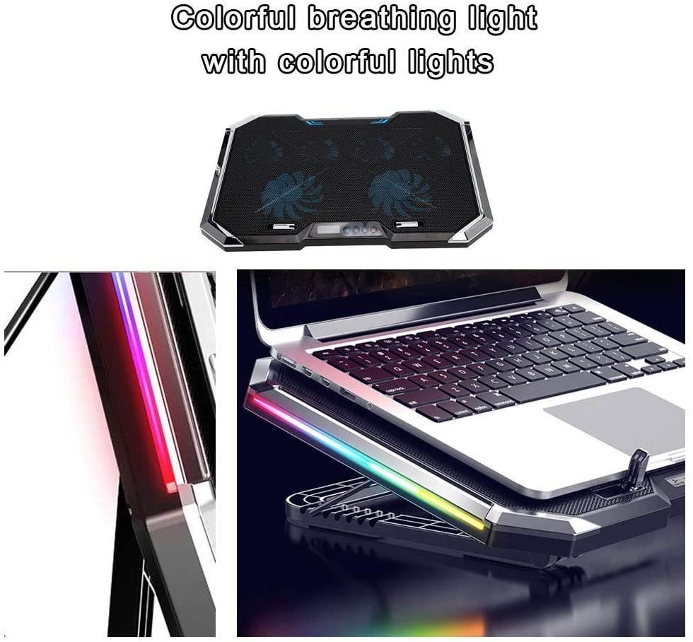 Diyeeni Laptop Cooling Fan, Notebook Cooler, Multi-Angle Adjustment PC Riser, External Cooling Fans with Controllable RBG Lights