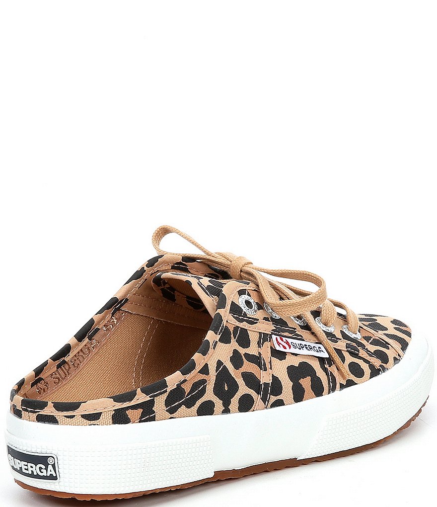 Superga 2402 Leopard Print Canvas Lace Front Sneaker Mules