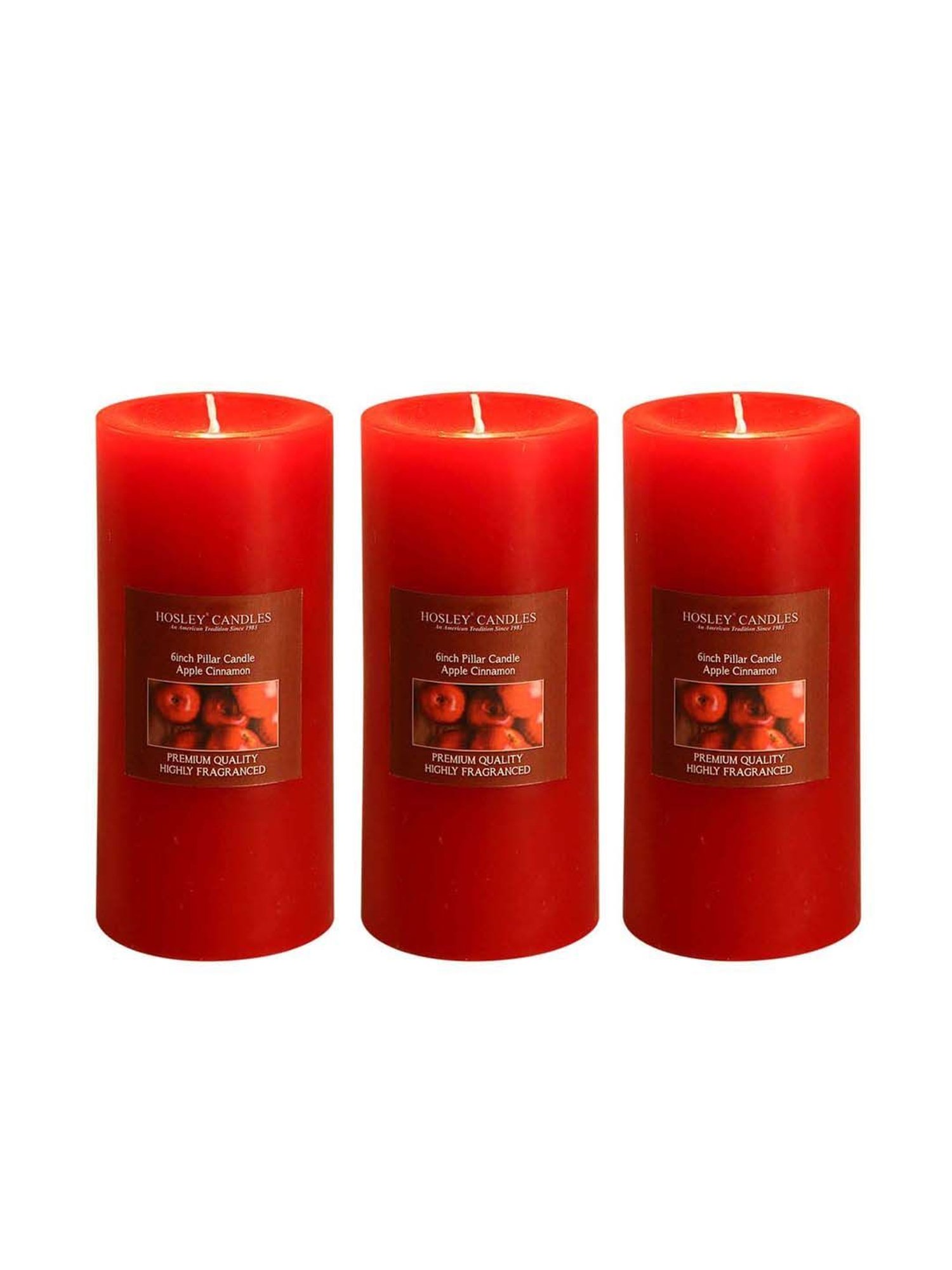 HOSLEY Red Wax Pillar Candle - Set of 3