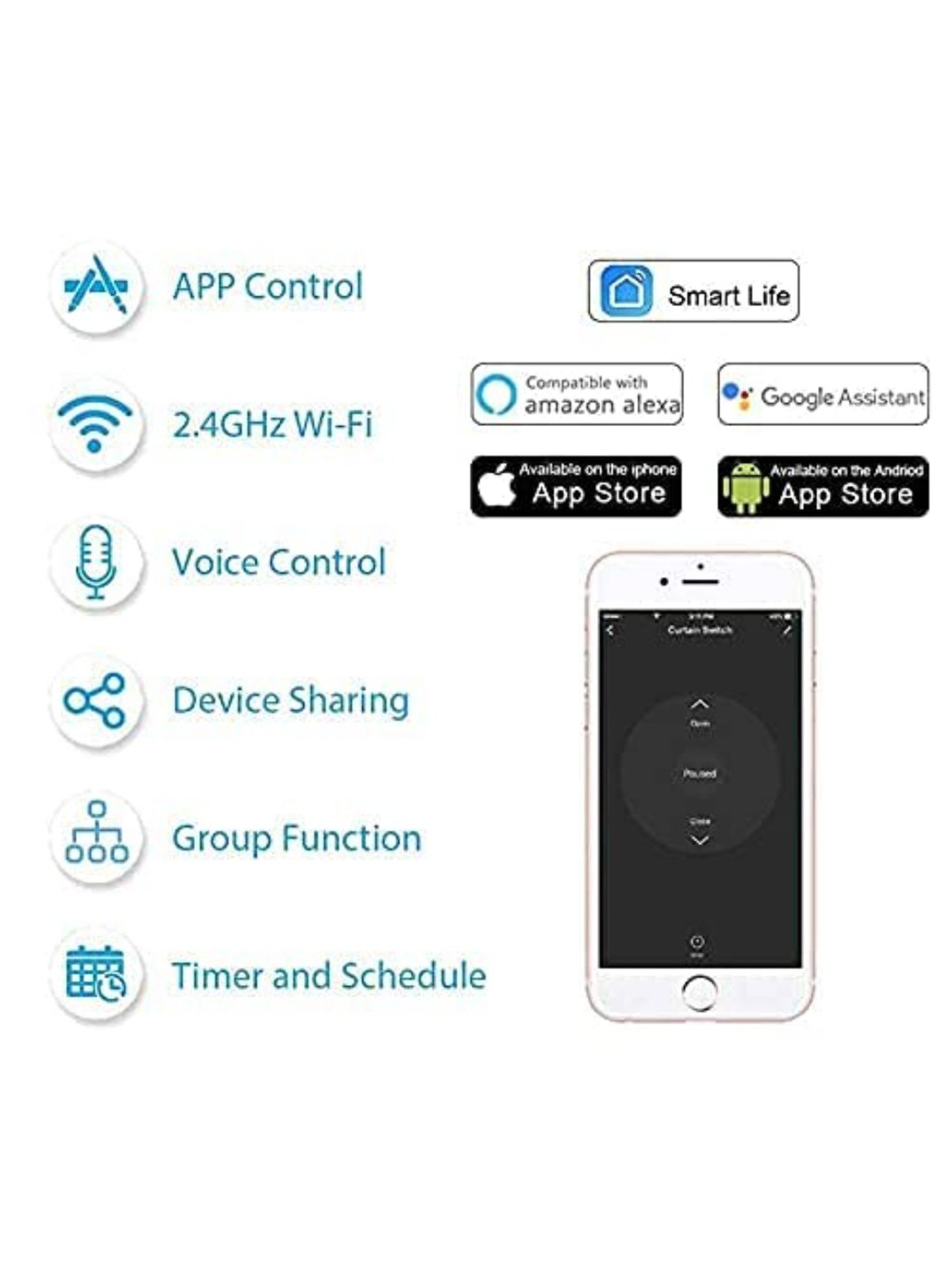 Teqooz 4-Switch Smart Wi-Fi plus Bluetooth Touch Switch 6 Amp Each (Black)