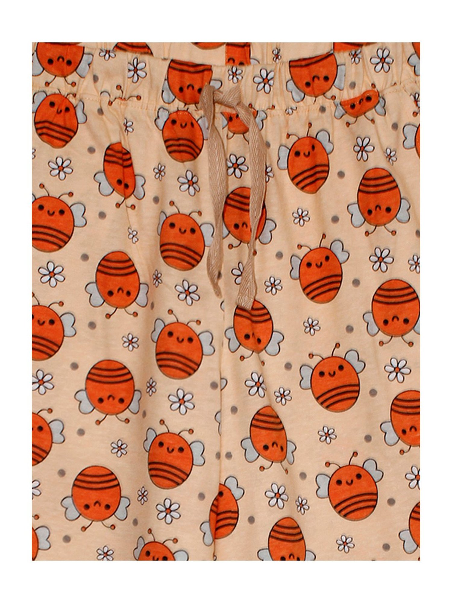 Kiddopanti Girls Light Peach Printed Pyjamas