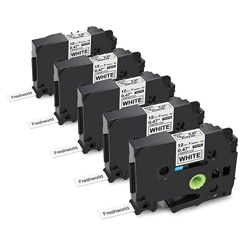 Compatible Tape Replacement for Brother Ptouch Label Maker Tape TZe-231 TZ-231 12mm 0.47 Laminated White for Brother P-Touch Cube, PTH110, PT-D210, PTD600, PTD400AD PT-1290,26.2Feet,5 Pack