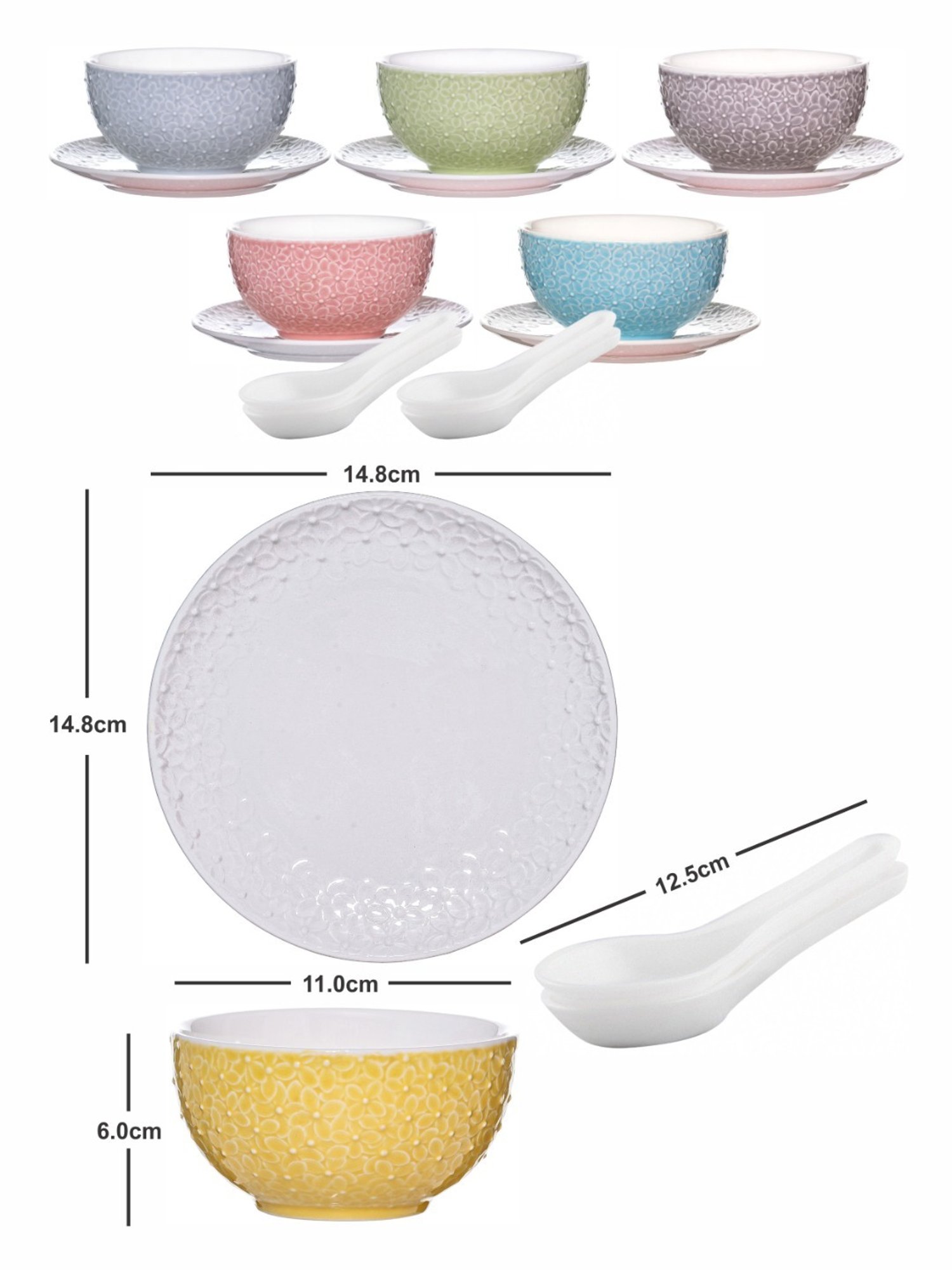 White Gold Multicolor Porcelain Soup Bowls - Set of 6