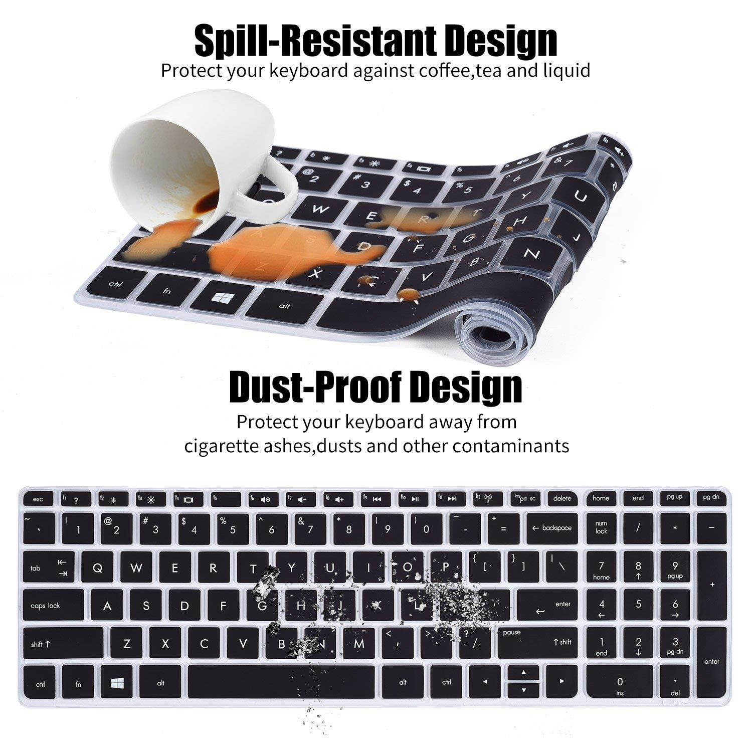 Keyboard Cover for 15.6" HP Pavilion 15-b 15-d 15-e 15-f 15-g 15-j 15-k 15-n 15-p 15-r 15-u m6-k m6-n, 17.3" ENVY 17-j 17t-j 17-e m7-j - Compatible Models Listed in Product Description, Black