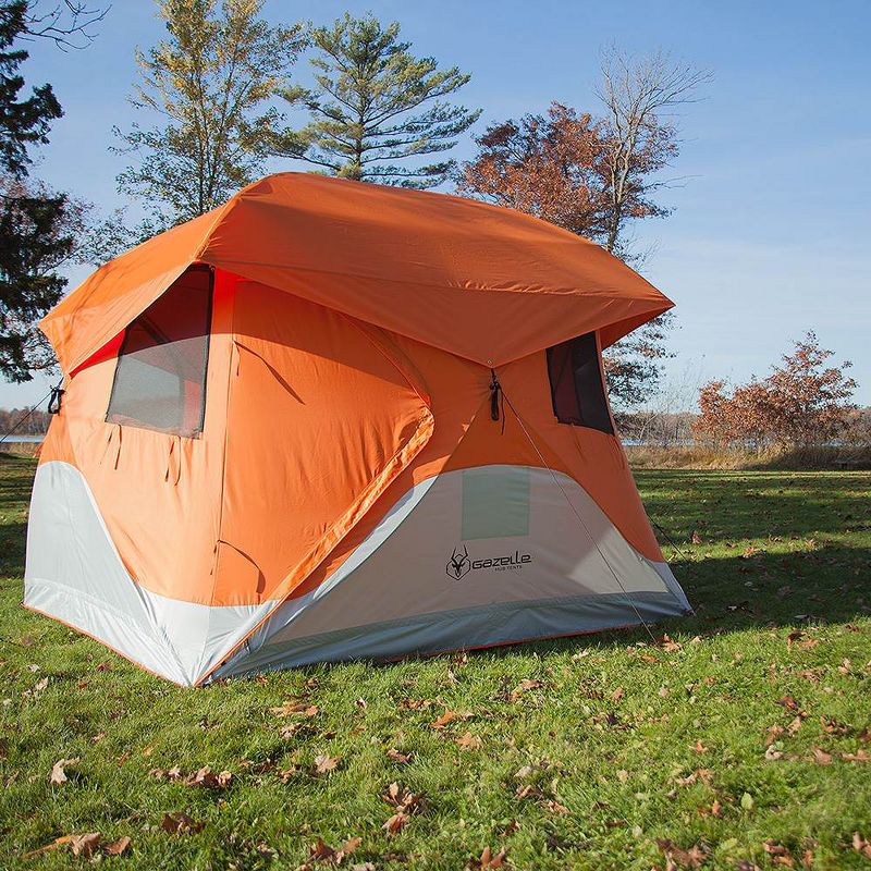 Gazelle T4 94" x 94" 4-Person Pop Up Camping Hub Tent with Removable Floor, Rain Fly, Ground Stakes, and Tie-Down Ropes for Camping or Picnicking
