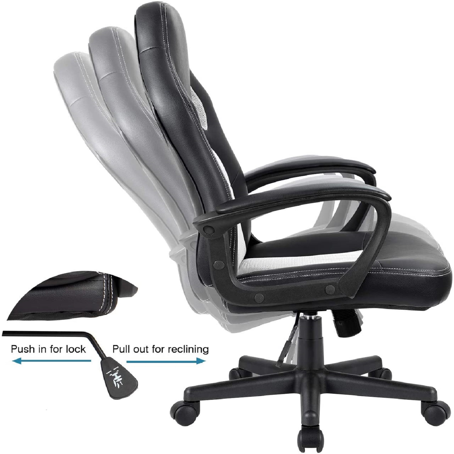 Furmax Office Desk Leather Gaming, High Back Ergonomic Adjustable Racing Task Swivel Executive Computer Chair Headrest and Lumbar Support (Black)