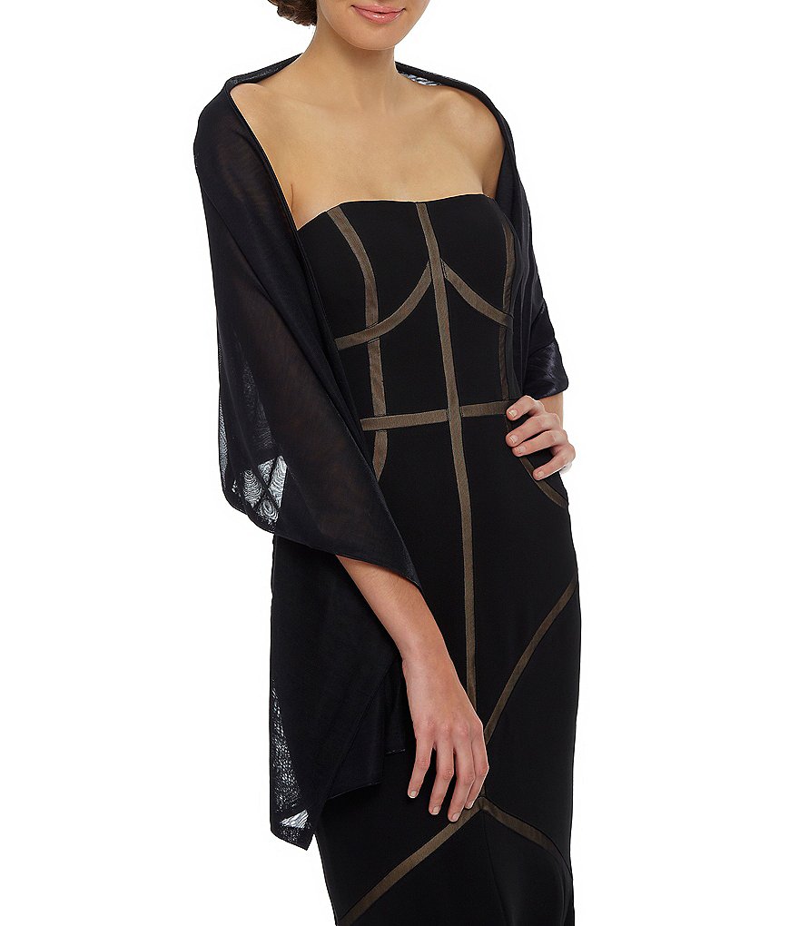 Cejon Metallic Crocheted Fringe Metallic Evening Wrap