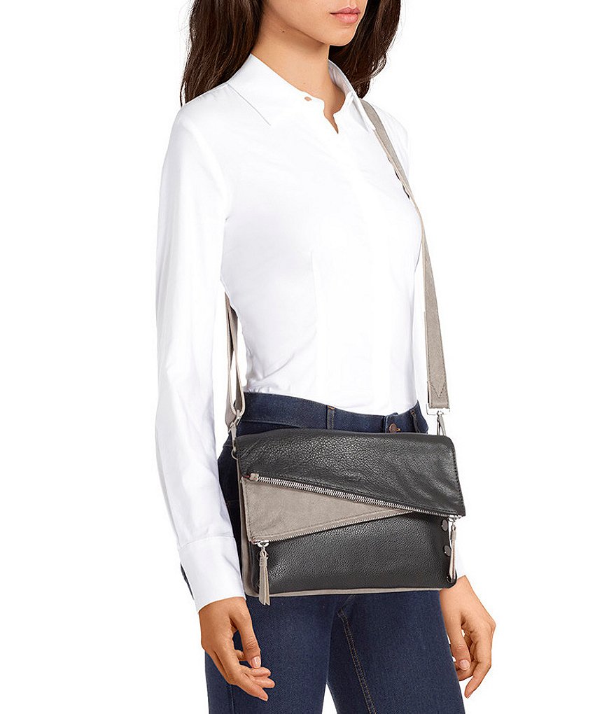 Hammitt Dillon 6-Way Fold Flap Snap Colorblock Medium Studded Pebbled Leather Crossbody Bag
