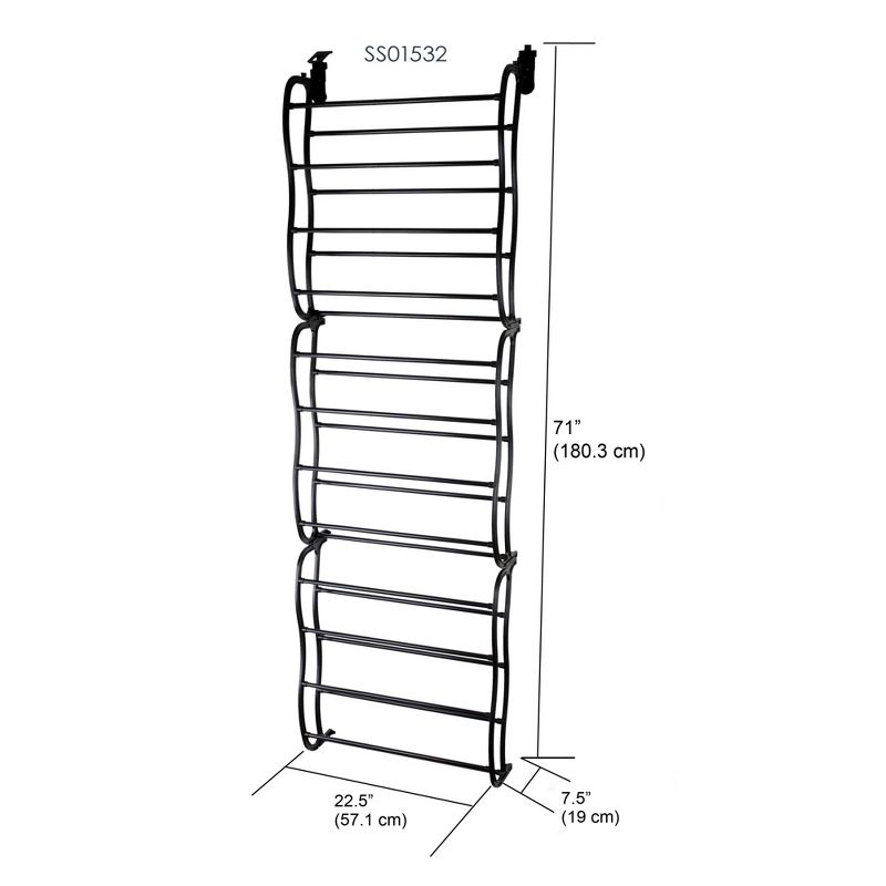 Home Basics 36 Pair Over the Door Steel Shoe Rack, Black