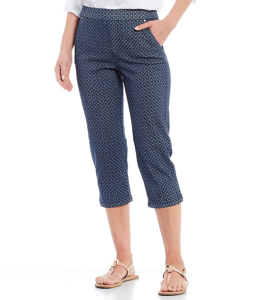 Intro Rose Tummy Control Geo Print Pull-On Capri Denim Pants
