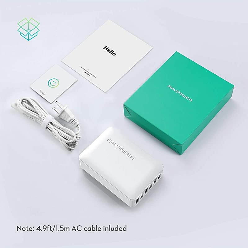 USB Charger  60W 12A 6-Port Desktop USB Charging Station with iSmart Multiple Port, Compatible iPhone 12 Mini SE 11 Pro Max XS XR X iPad Pro Air Mini Galaxy S10 Note 10 Tablet(White)