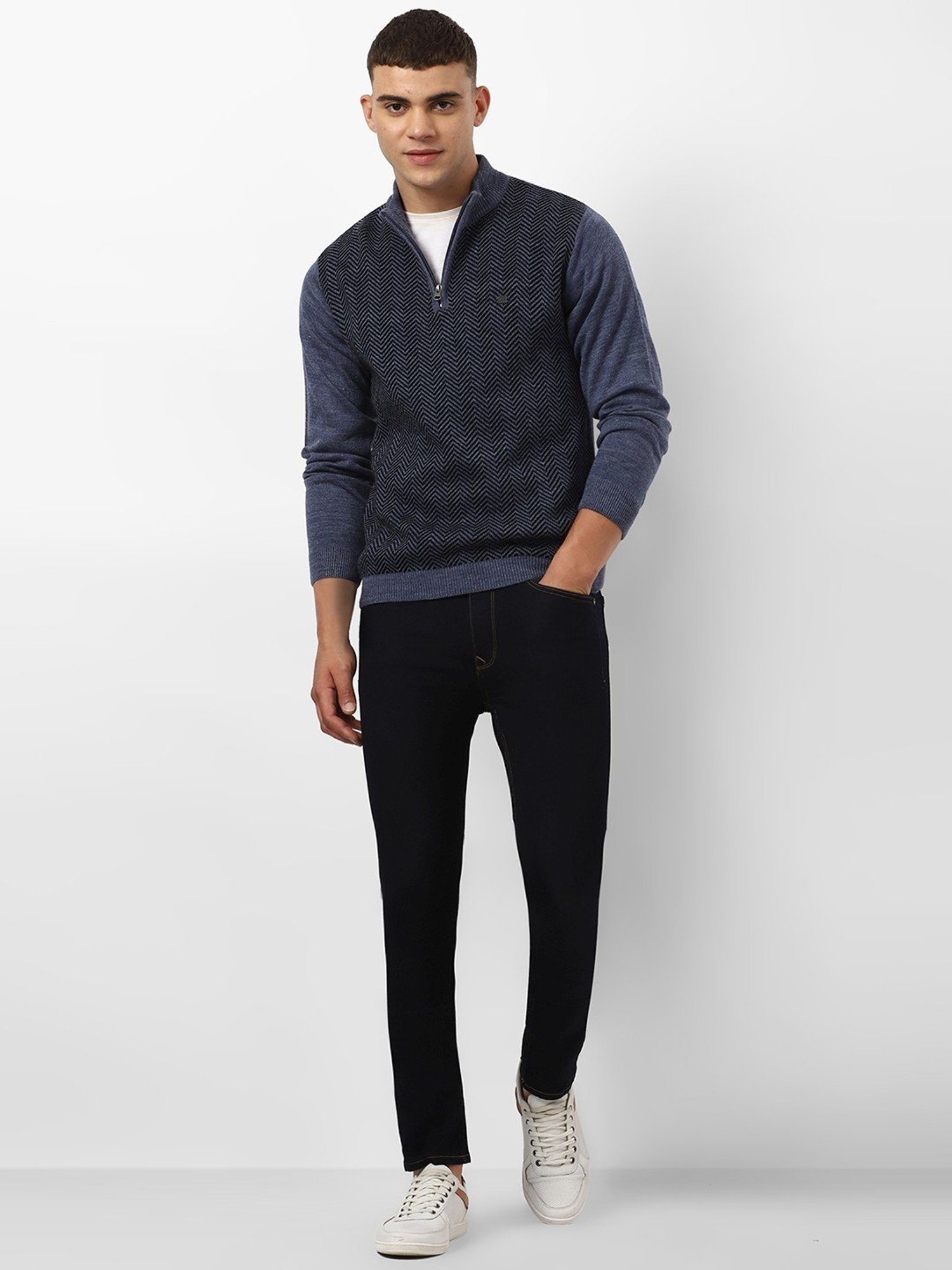 Peter England Blue Regular Fit Self Pattern Sweater