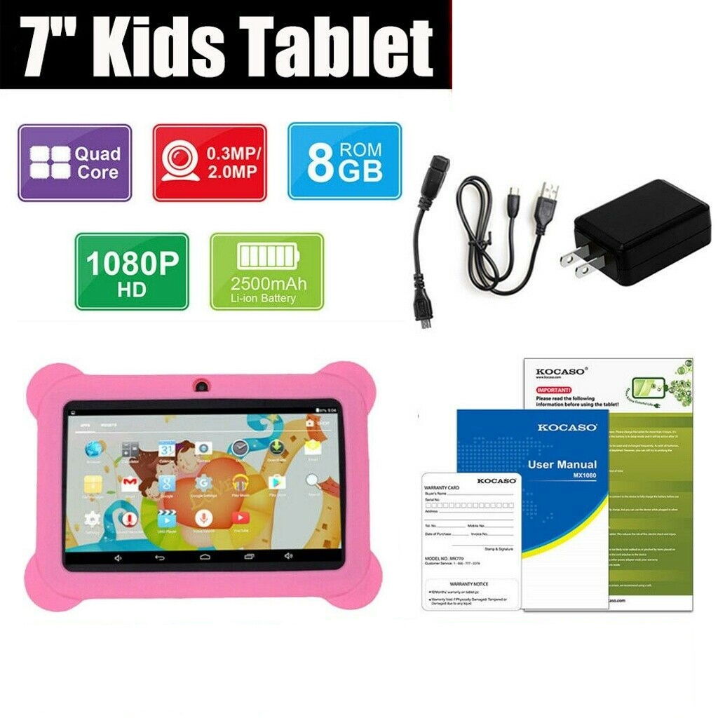 Kids Safe 7" Quad-Core Tablet 512M+8GB WIFI  MID Dual Cameras Kid-Proof Case with US Plug