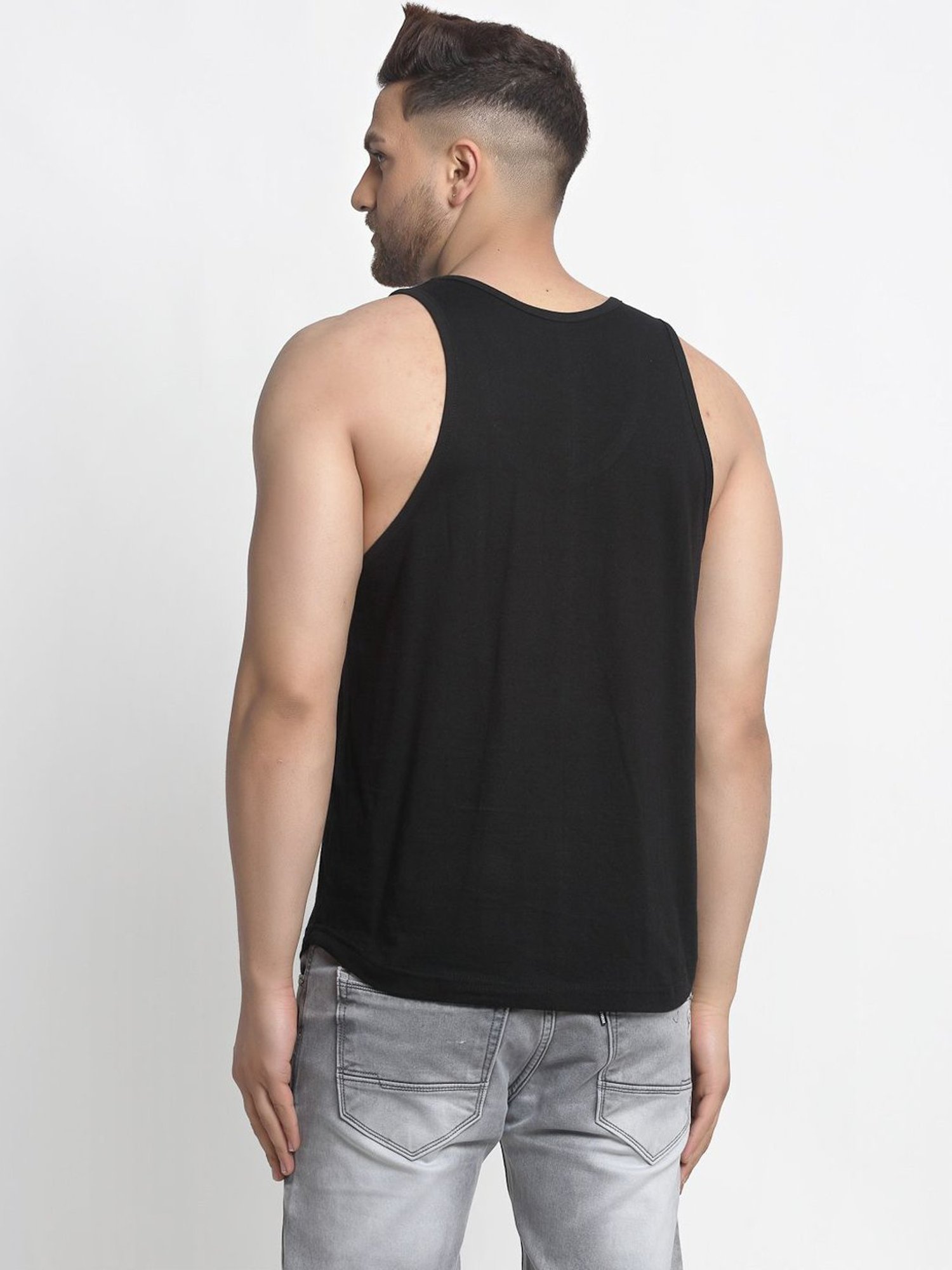 Friskers Multi Cotton Slim Fit Printed Gym Vest - Pack of 2