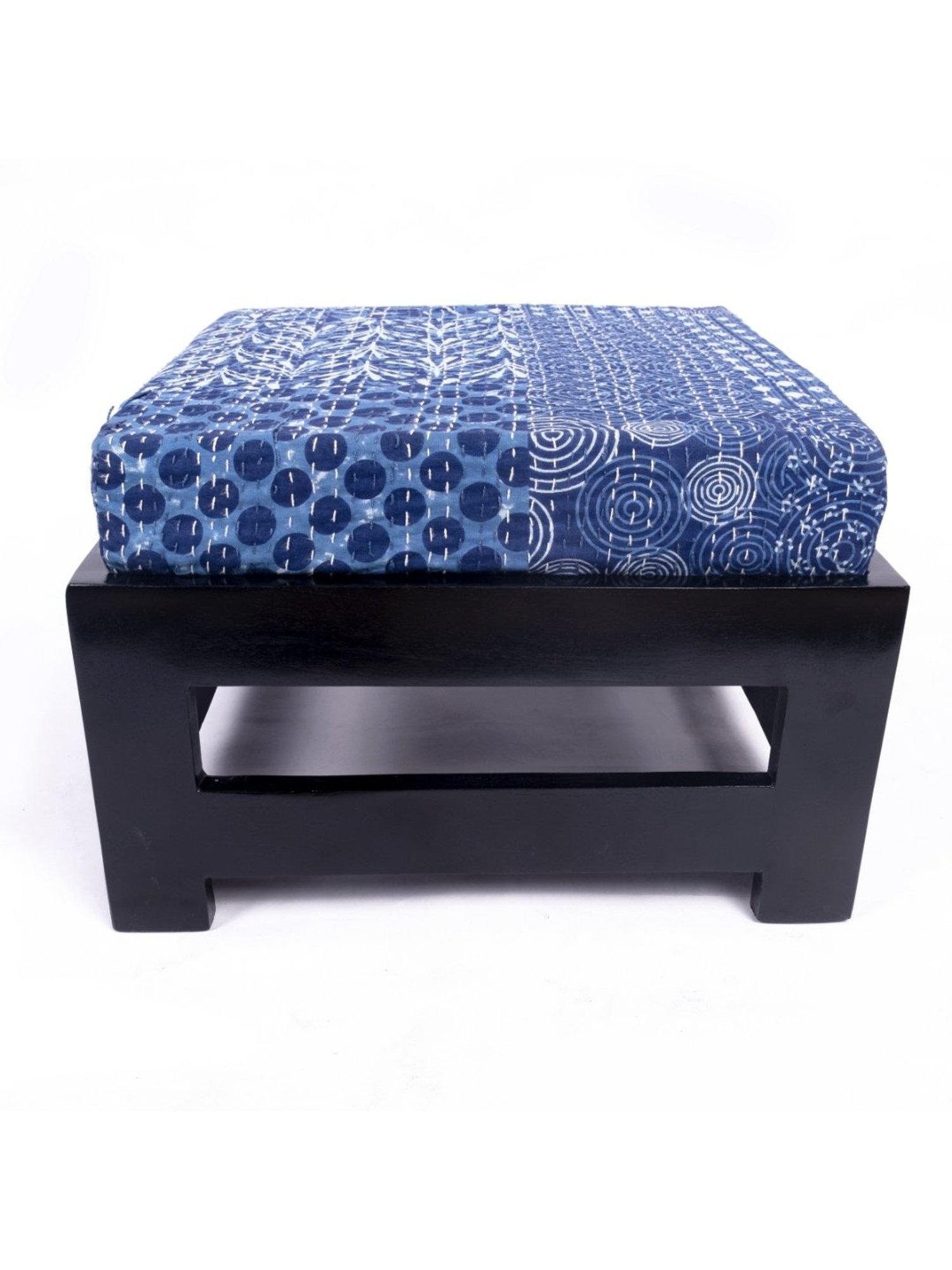 Chumbak Spring Marigold Floral Green Mango Wood Modern Trunk Storage Ottoman