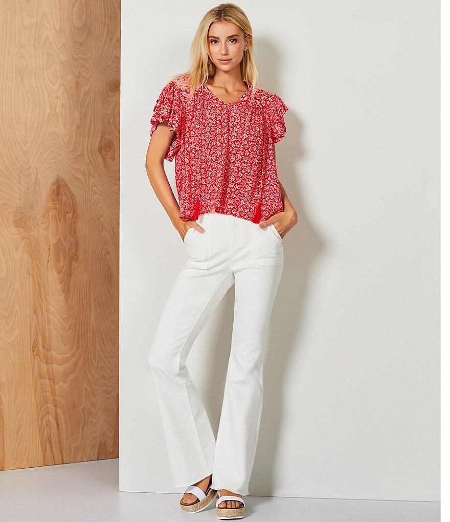 A Loves A Floral Print Ruffle Cap Sleeve Blouse