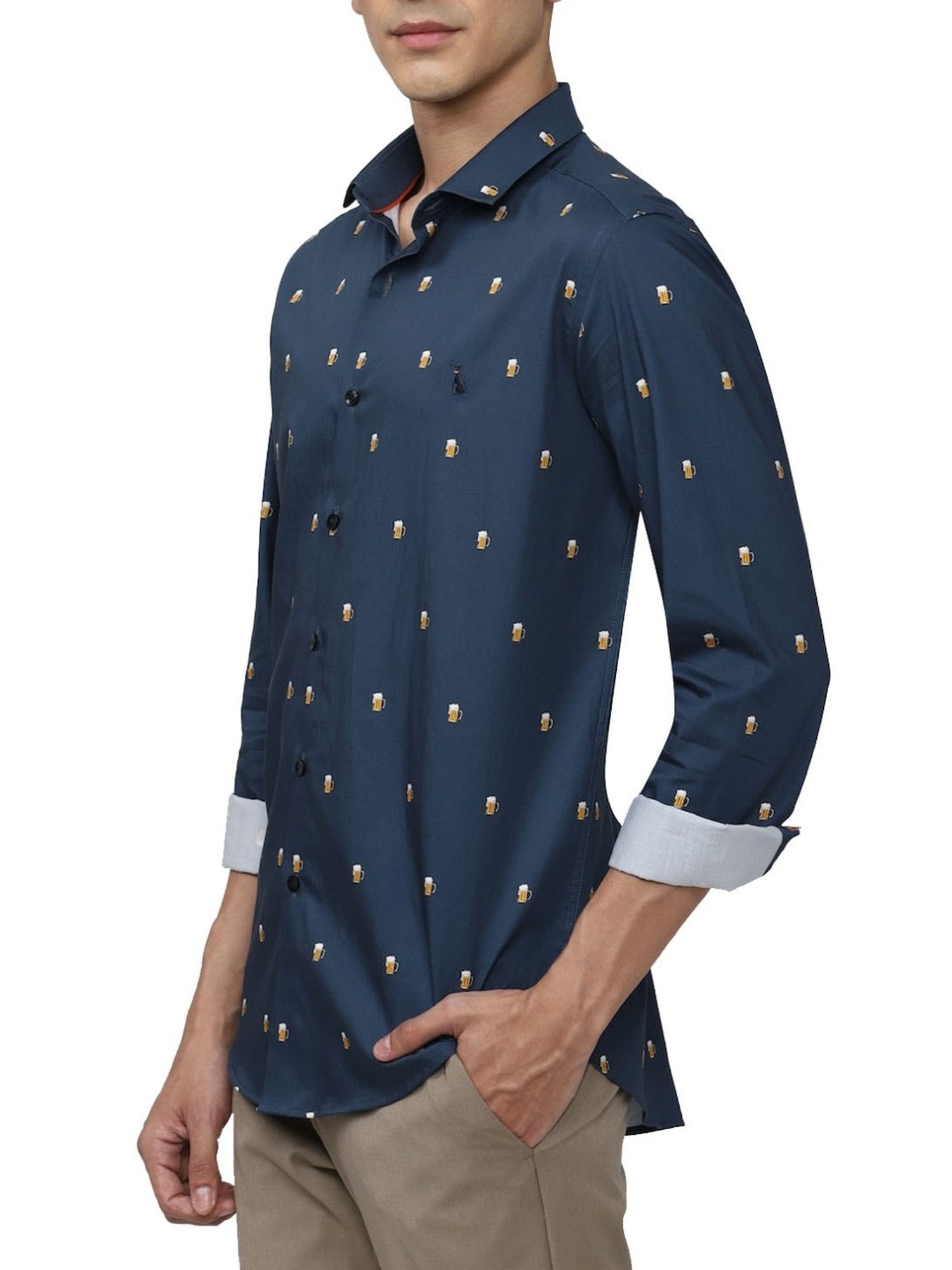 Simon Carter London Navy Printed Slim Fit Shirt