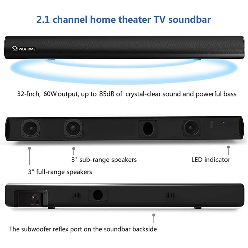 21 Channel Bluetooth Sound Bar  TV Soundbar with Builtin Subwoofer 32Inch 3 Drivers Remote Control 2020 Updated Model S05