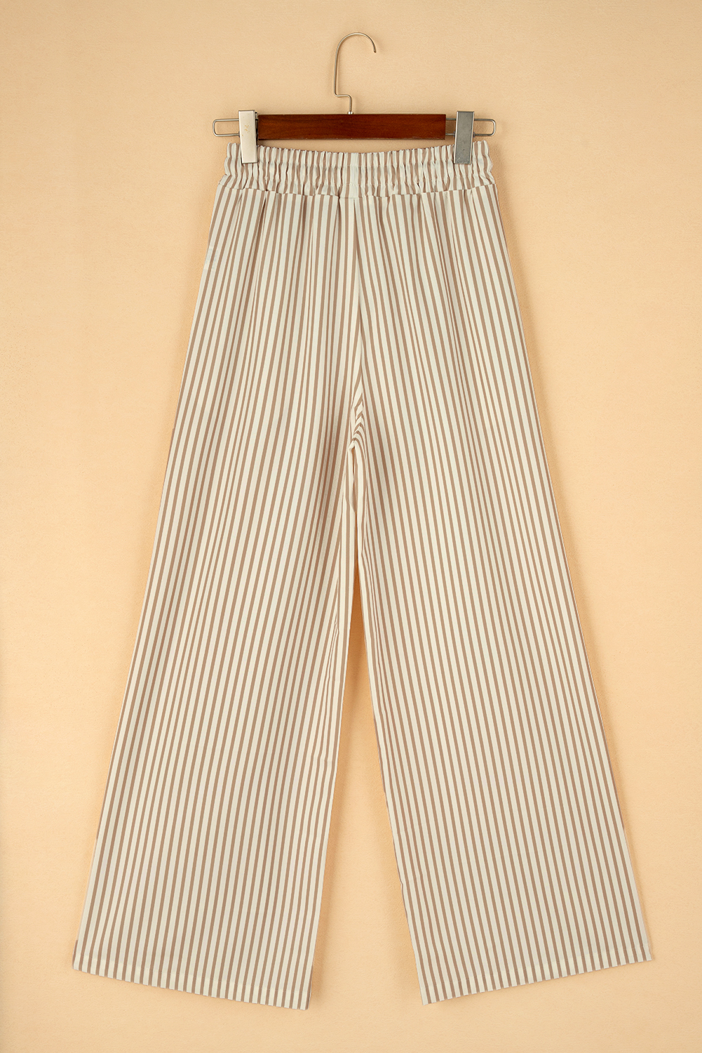 Khaki Striped Drawstring Waist Loose Pants