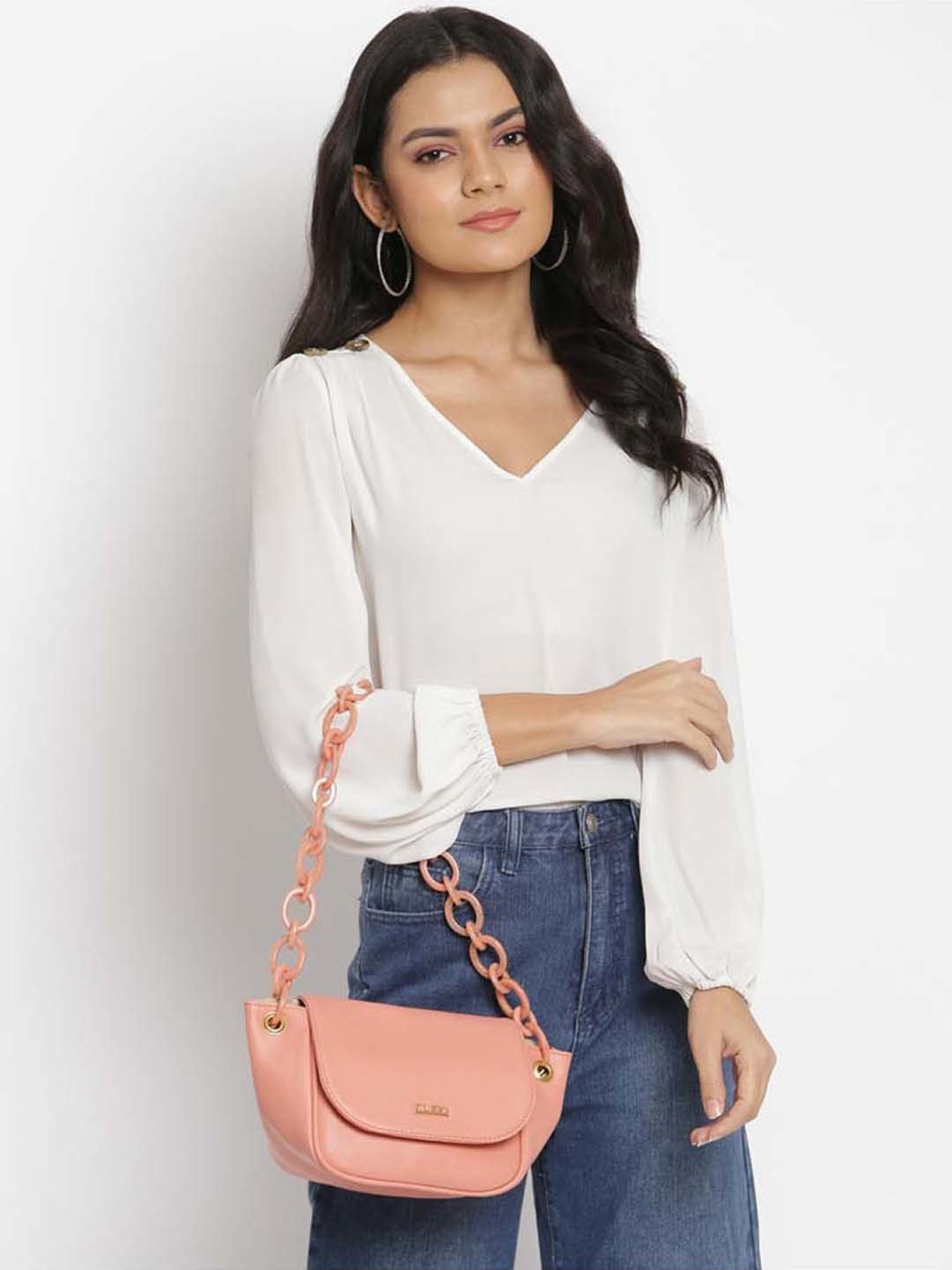 KLEIO Pink Solid Medium Shoulder Handbag