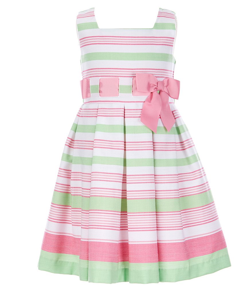 Bonnie Jean Little Girls 2T-6X Ribbon-Waist Border-Stripe Fit-And-Flare Dress