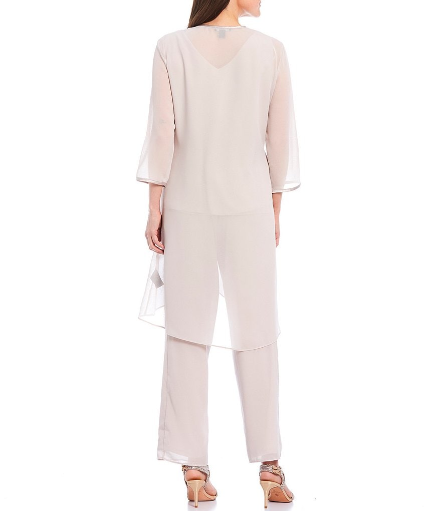 Le Bos Embroidered Mesh Georgette 3-Piece Duster Pant Set