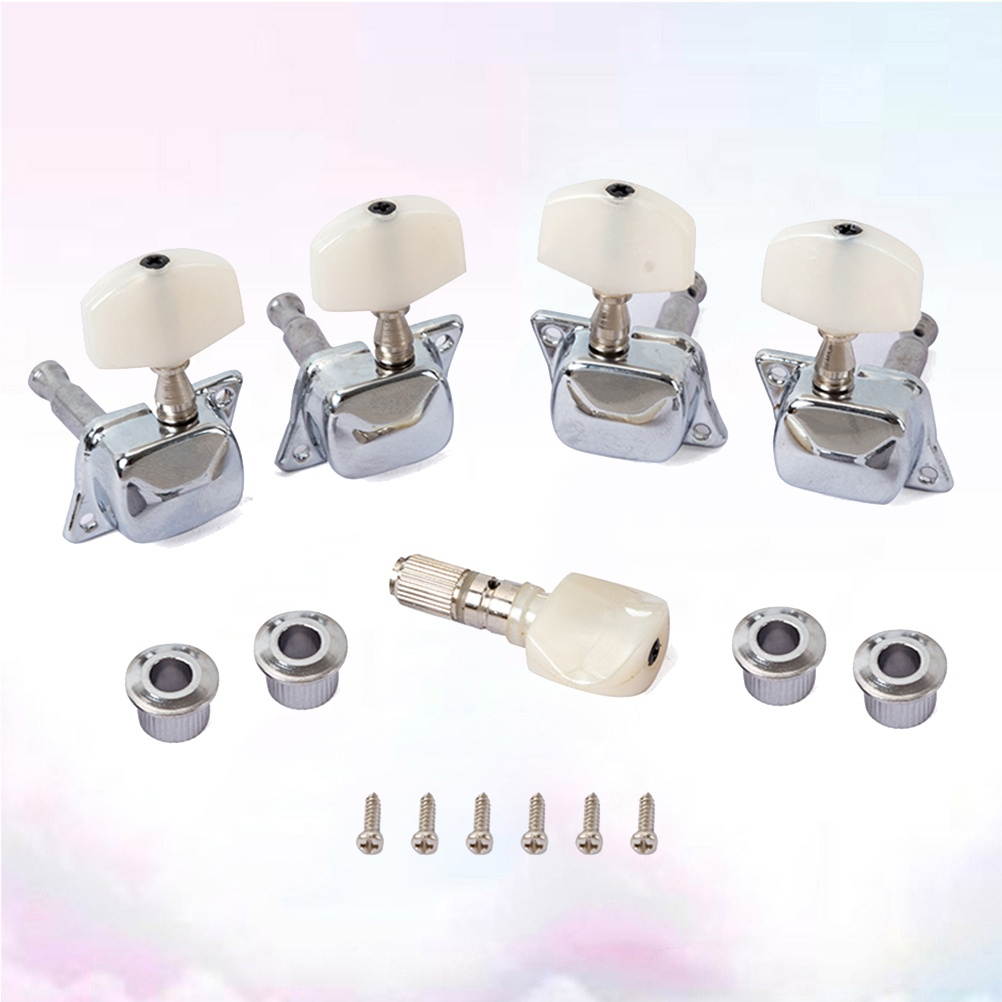 5 Pcs Banjo Semi-closed Machine Head Tuning Tuner Peg Key with 4 Bushing for Banjo Guitar (Silver)
