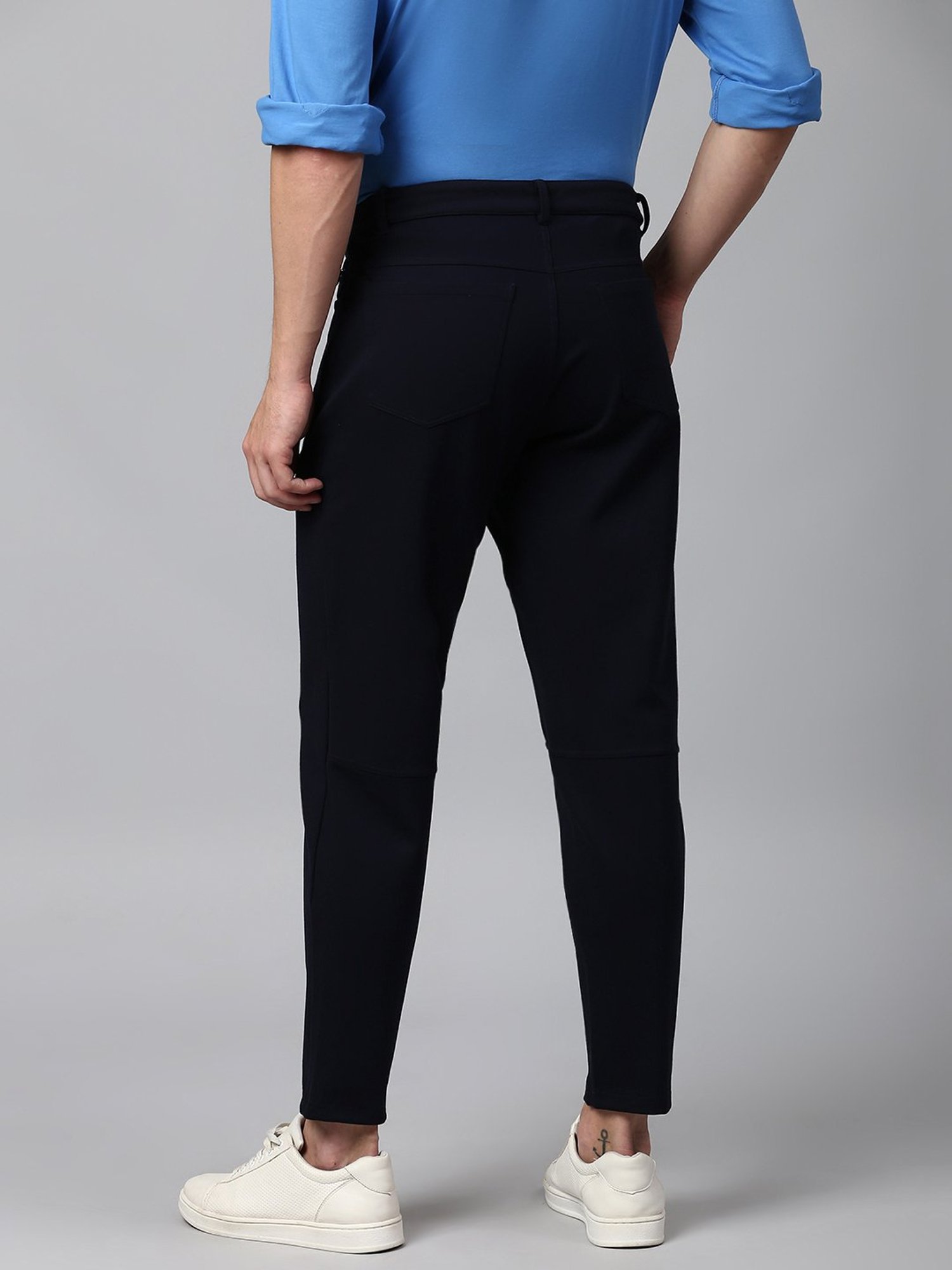 Slowave Navy Blue Regular Fit Trousers
