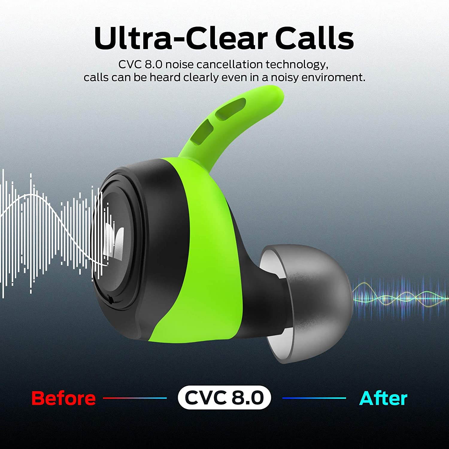 Monster Isport Champion True Wireless Earbuds,Bluetooth 5.0 Headphones with aptX Deep Bass,CVC 8.0 Noise Cancellation, IPX8 Waterproof,Type C Quick Charge Earphones for iPhones and Android