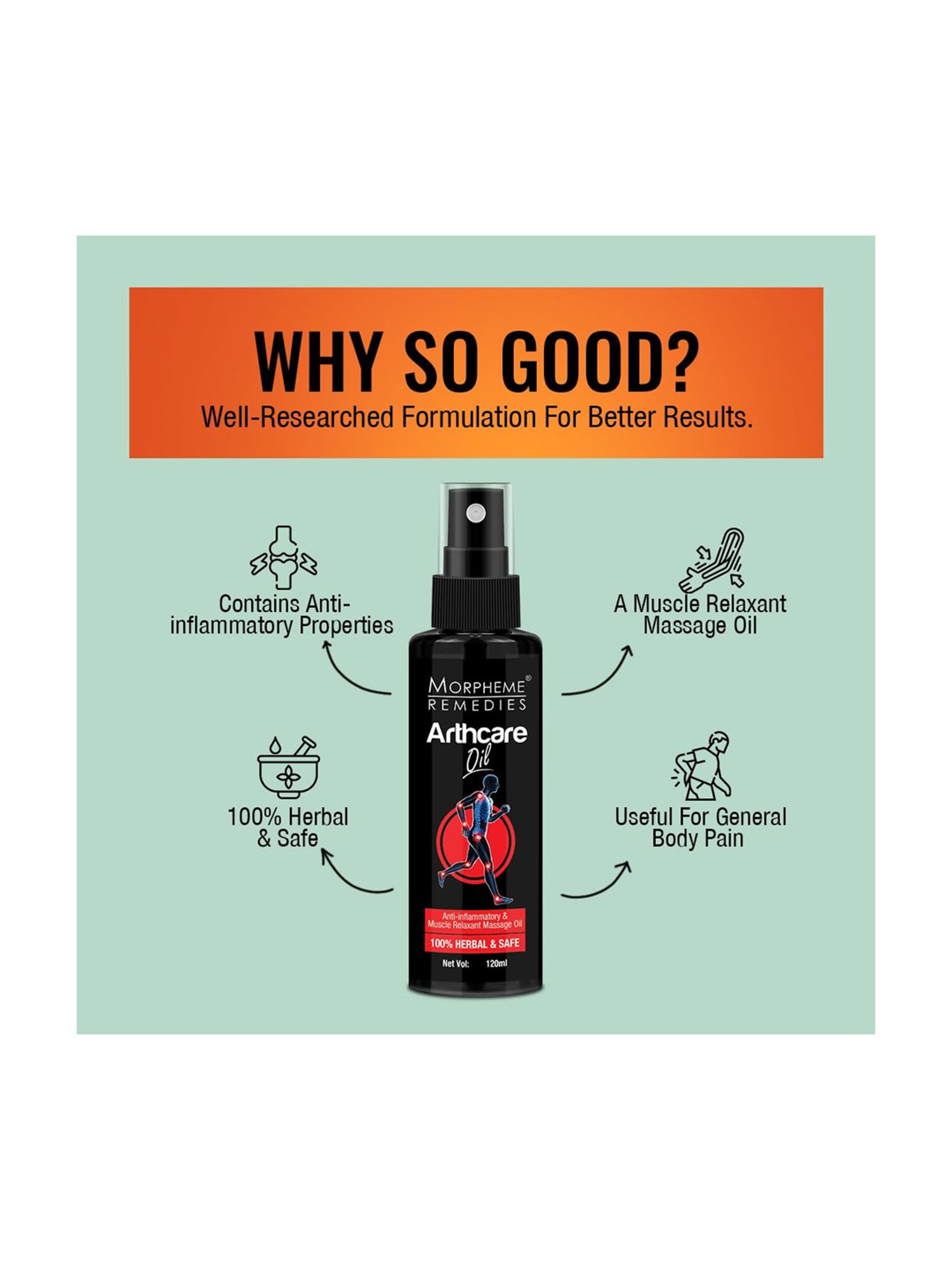 Morpheme Remedies Arthcare Pain Relief Oil for Body, Back, Legs, Knee - 120 ml