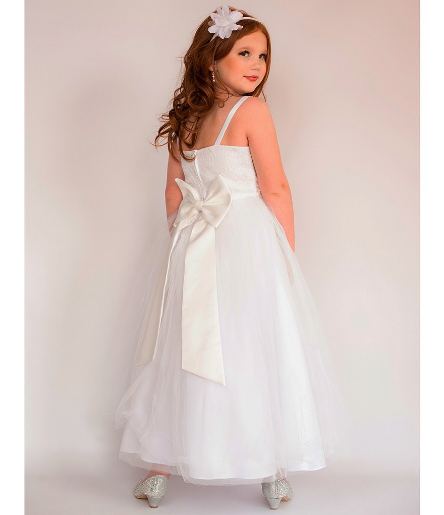 Us Angels Big Girls 6-14 Cap-Sleeve Lace Beaded Mesh Communion Dress