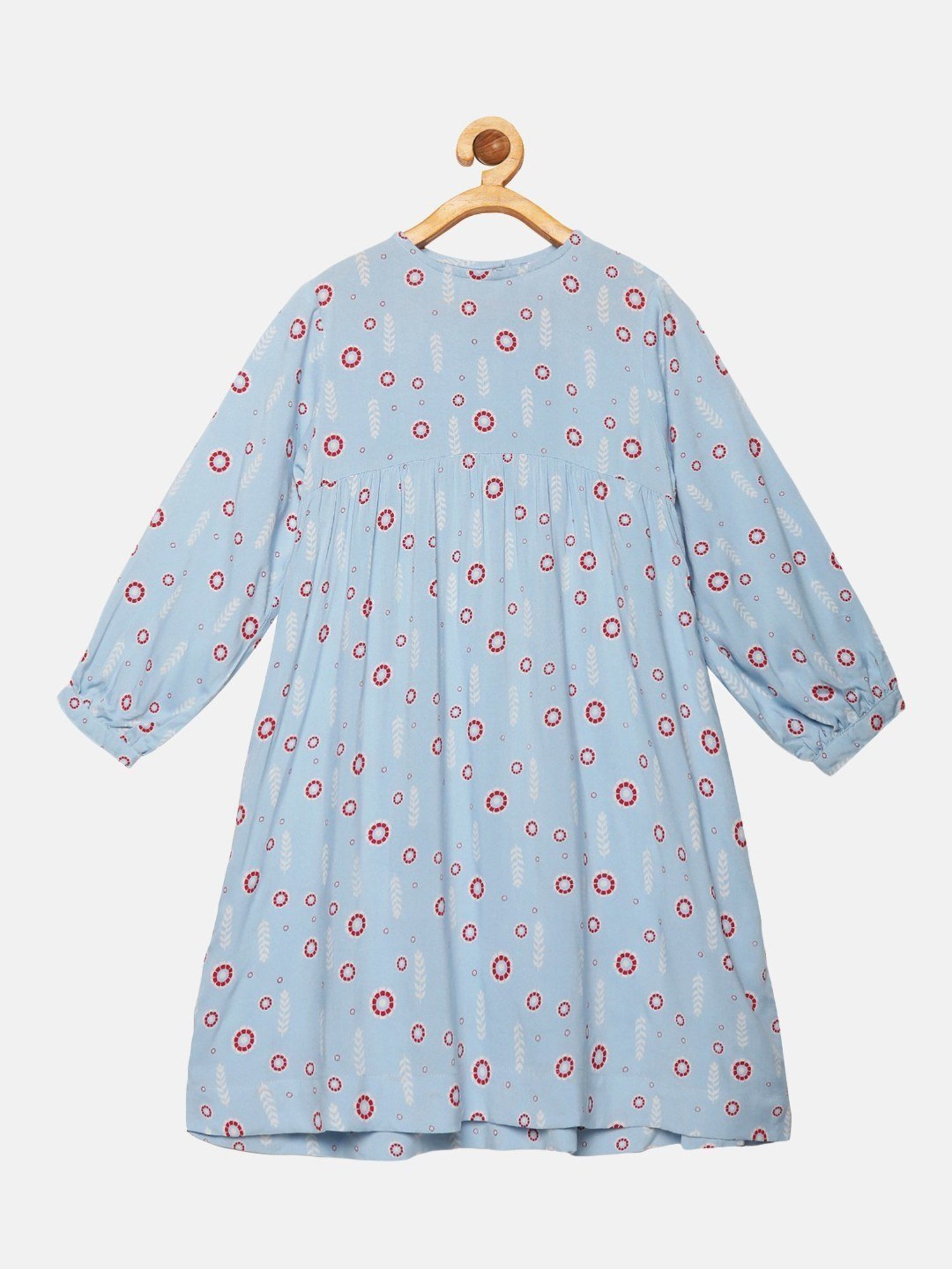 Kiddopanti Kids Blue Printed Full Sleeves Dress